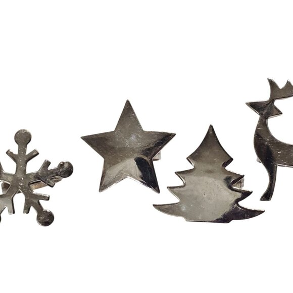 Other - 4 Vintage Christmas Napkin Rings Snowflake Star Tree Deer Design silvertone